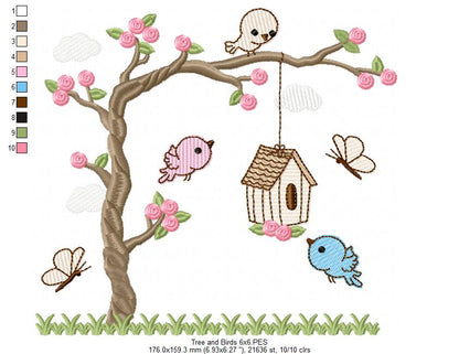 Tree and Birds - Fill Stitch - Machine Embroidery Design