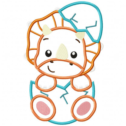 Baby Triceratops in the Egg - Applique - Machine Embroidery Design