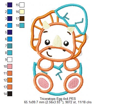 Baby Triceratops in the Egg - Applique - Machine Embroidery Design