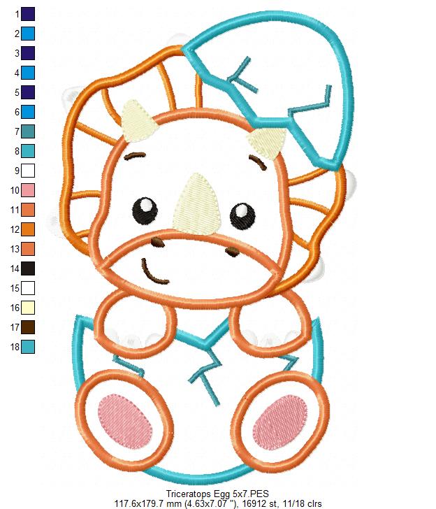 Baby Triceratops in the Egg - Applique - Machine Embroidery Design