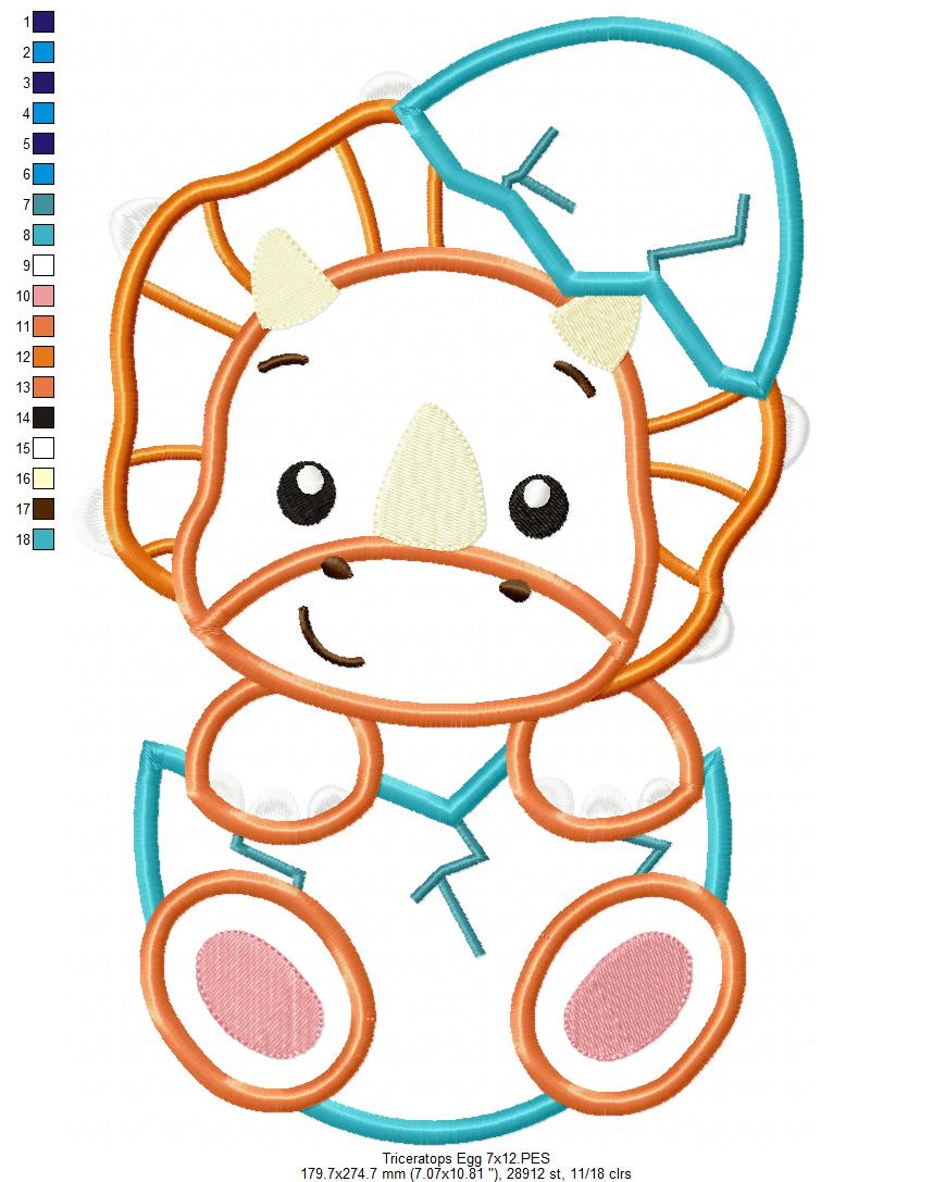 Baby Triceratops in the Egg - Applique - Machine Embroidery Design