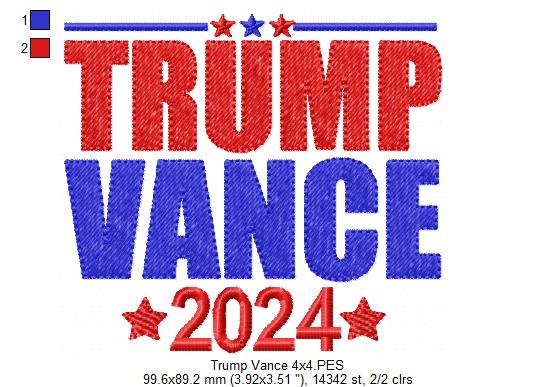 Trump Vance 2024 - Fill Stitch - Machine Embroidery Design