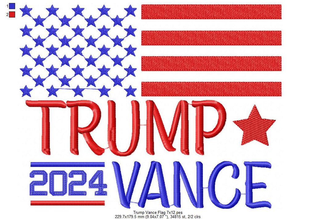 Trump Vance 2024 Flag - Fill Stitch - Machine Embroidery Design