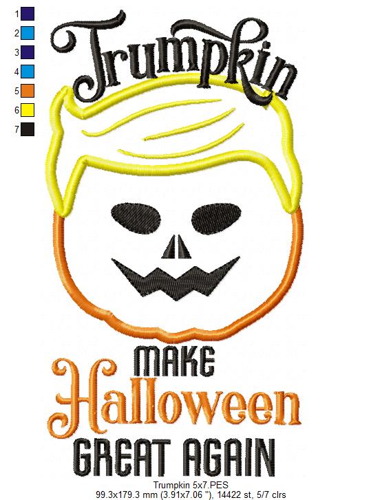 Trumpkin Make Halloween Great Again - Applique - Machine Embroidery Design