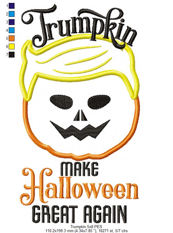 Trumpkin Make Halloween Great Again - Applique - Machine Embroidery Design