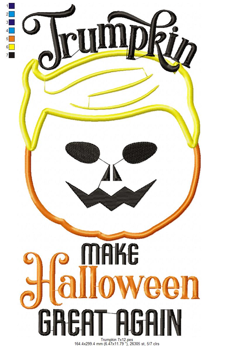 Trumpkin Make Halloween Great Again - Applique - Machine Embroidery Design