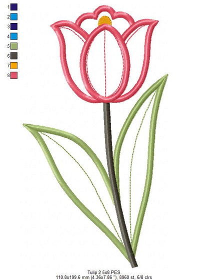 Sweet Tulip Garden Duo – Appliqué – Machine Embroidery Design