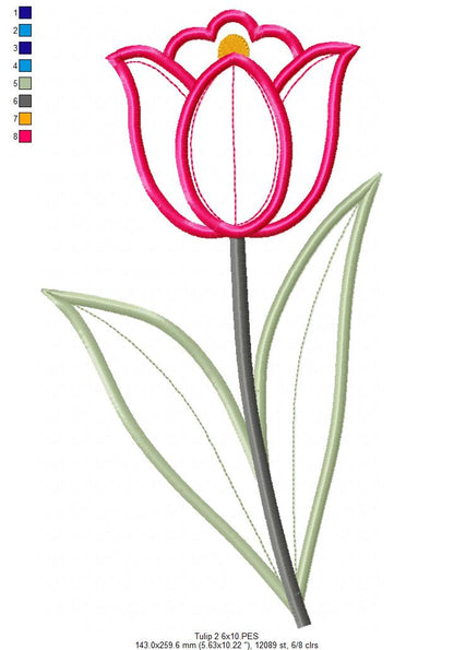 Sweet Tulip Garden Duo – Appliqué – Machine Embroidery Design