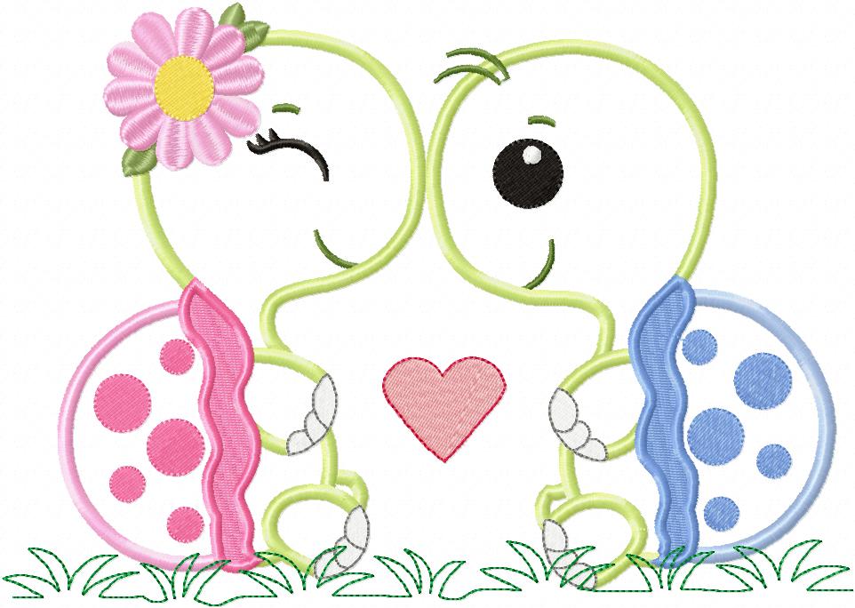 Cute Turtle Love Couple – Appliqué – Machine Embroidery Design
