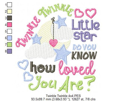 Twinkle Twinkle Little Star do you Know how Loved you Are? - Fill Stitch - Machine Embroidery Design