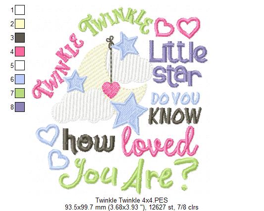 Twinkle Twinkle Little Star do you Know how Lover you Are? - Fill Stitch - Machine Embroidery Design