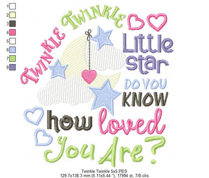 Twinkle Twinkle Little Star do you Know how Loved you Are? - Fill Stitch - Machine Embroidery Design
