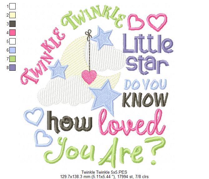 Twinkle Twinkle Little Star do you Know how Loved you Are? - Fill Stitch - Machine Embroidery Design