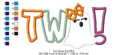 Little Ghost Two 2nd Birthday - Applique - Machine Embroidery Design