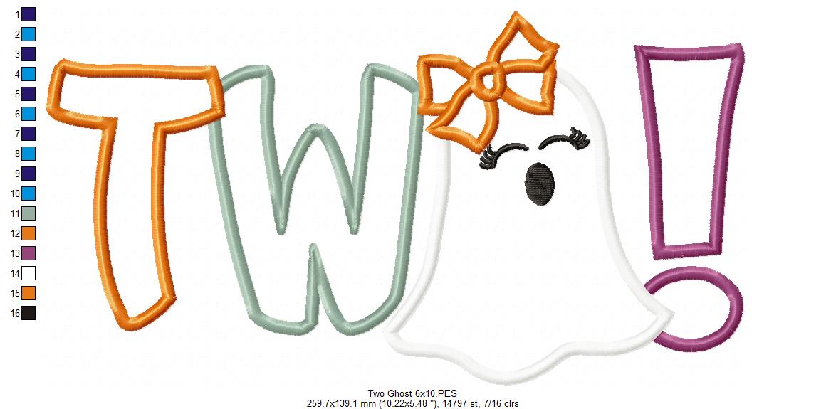 Little Ghost Two 2nd Birthday - Applique - Machine Embroidery Design