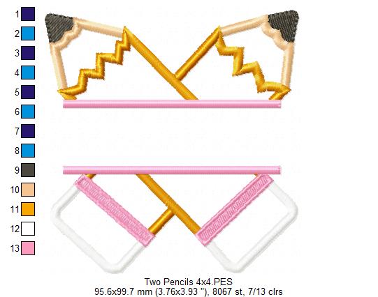 Two Split Pencils - Applique - Machine Embroidery Design