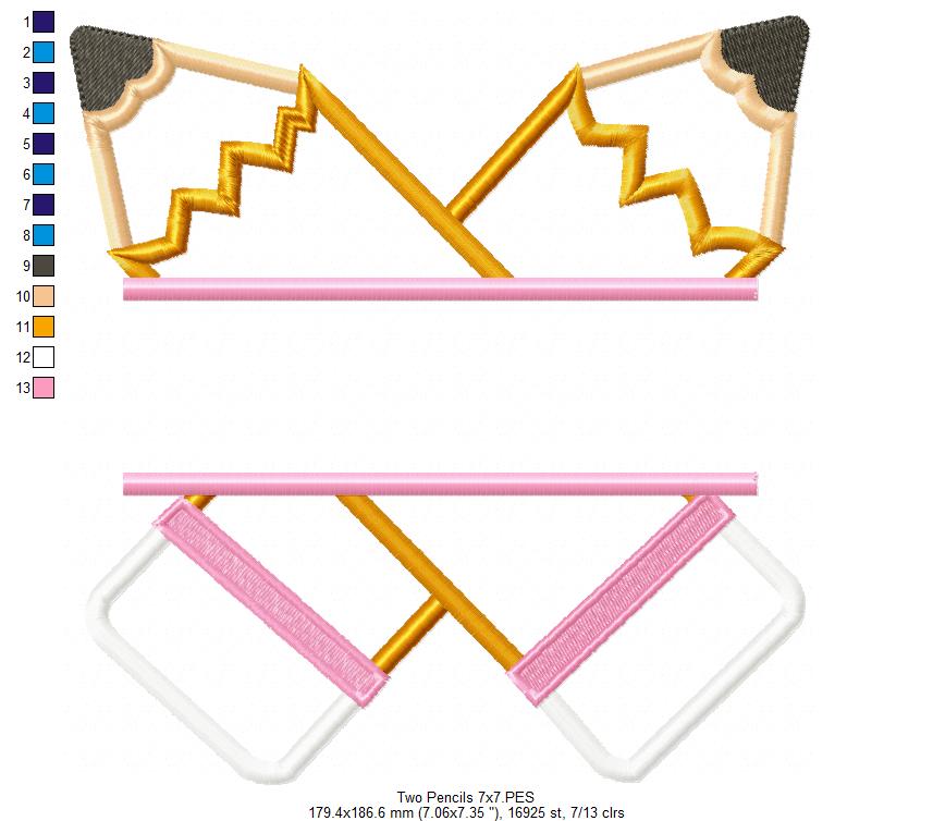 Two Split Pencils - Applique - Machine Embroidery Design