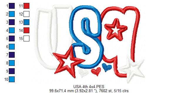 🎆 Sparkling USA Pride ✨ – Applique – Machine Embroidery Design