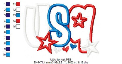 🎆 Sparkling USA Pride ✨ – Applique – Machine Embroidery Design