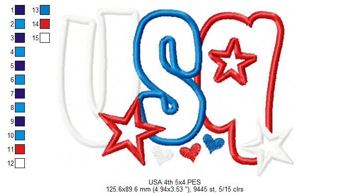 🎆 Sparkling USA Pride ✨ – Applique – Machine Embroidery Design