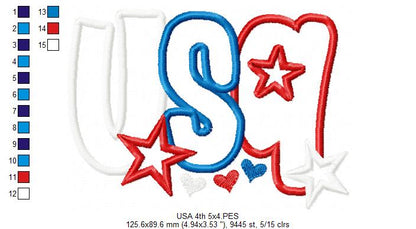 🎆 Sparkling USA Pride ✨ – Applique – Machine Embroidery Design