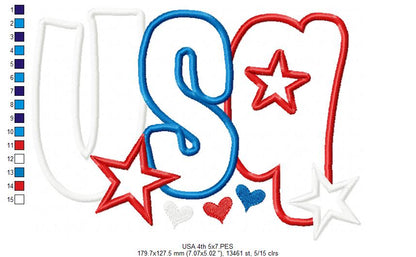 🎆 Sparkling USA Pride ✨ – Applique – Machine Embroidery Design