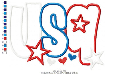 🎆 Sparkling USA Pride ✨ – Applique – Machine Embroidery Design