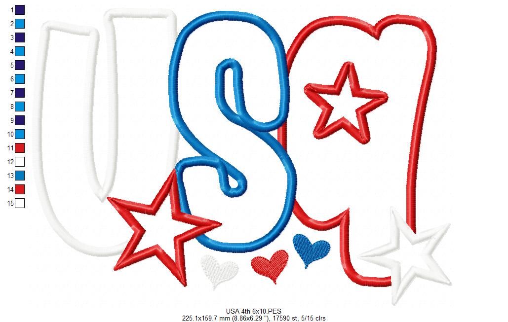 🎆 Sparkling USA Pride ✨ – Applique – Machine Embroidery Design
