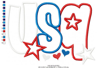 🎆 Sparkling USA Pride ✨ – Applique – Machine Embroidery Design