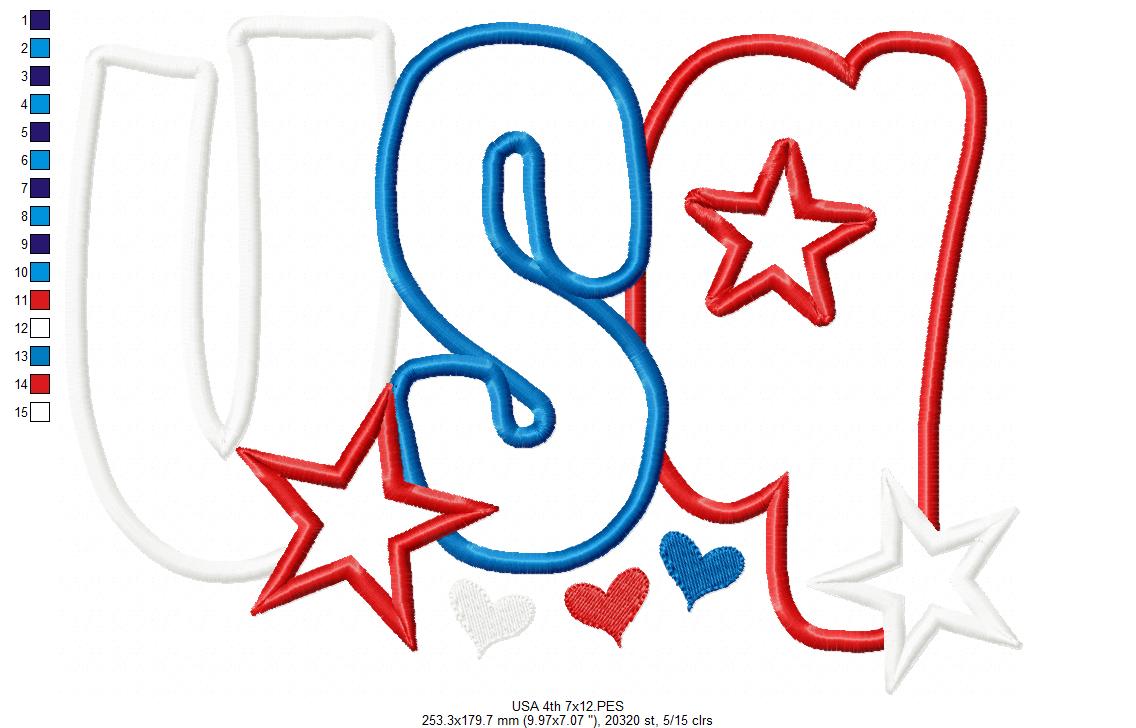 🎆 Sparkling USA Pride ✨ – Applique – Machine Embroidery Design