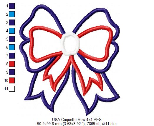 ✨ All-American Coquette Bow 🎀 – Applique – Machine Embroidery Design