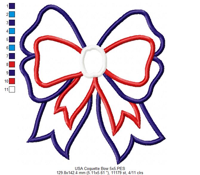 ✨ All-American Coquette Bow 🎀 – Applique – Machine Embroidery Design