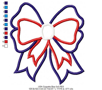 ✨ All-American Coquette Bow 🎀 – Applique – Machine Embroidery Design