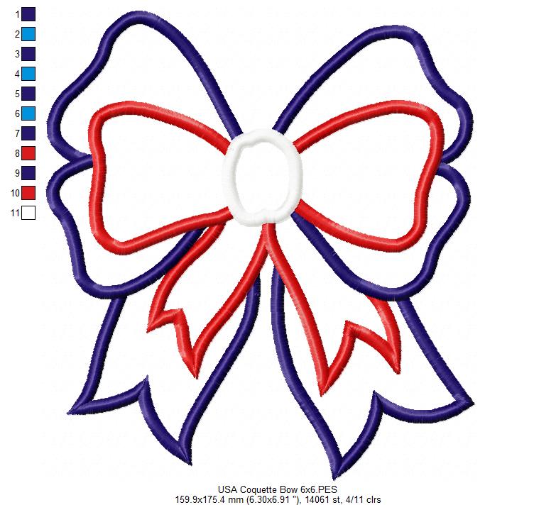 ✨ All-American Coquette Bow 🎀 – Applique – Machine Embroidery Design