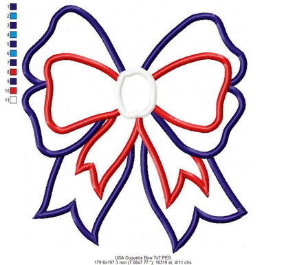 ✨ All-American Coquette Bow 🎀 – Applique – Machine Embroidery Design