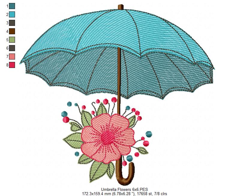 Flower and Umbrella - Rippled Stitch - Machine Embroidery Design