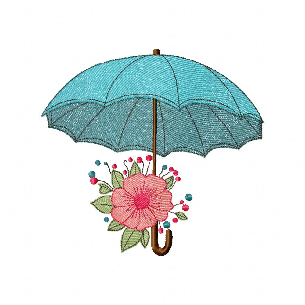 Flower and Umbrella - Rippled Stitch - Machine Embroidery Design