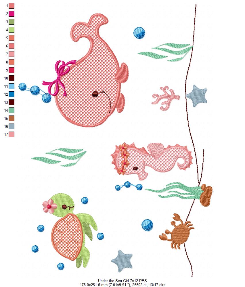 Under the Sea Girl Animals - Rippled Stitch - Machine Embroidery Design