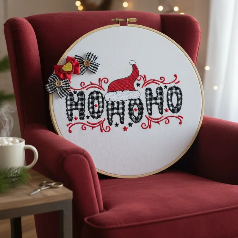 Santa Swirl Ho Ho Ho – zigzag applique – Machine Embroidery Design