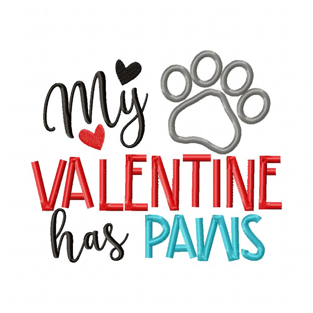 My Valentine Has Paws - Applique - Machine Embroidery Design