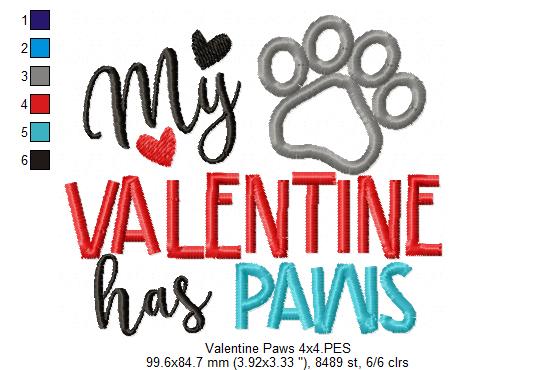 My Valentine Has Paws - Applique - Machine Embroidery Design