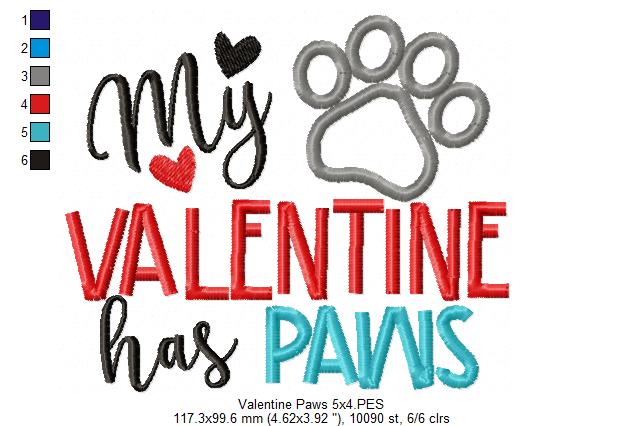 My Valentine Has Paws - Applique - Machine Embroidery Design