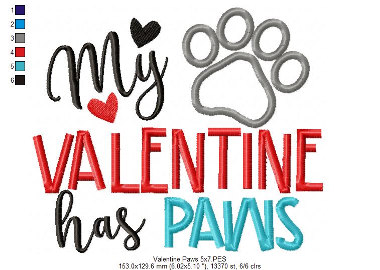 My Valentine Has Paws - Applique - Machine Embroidery Design