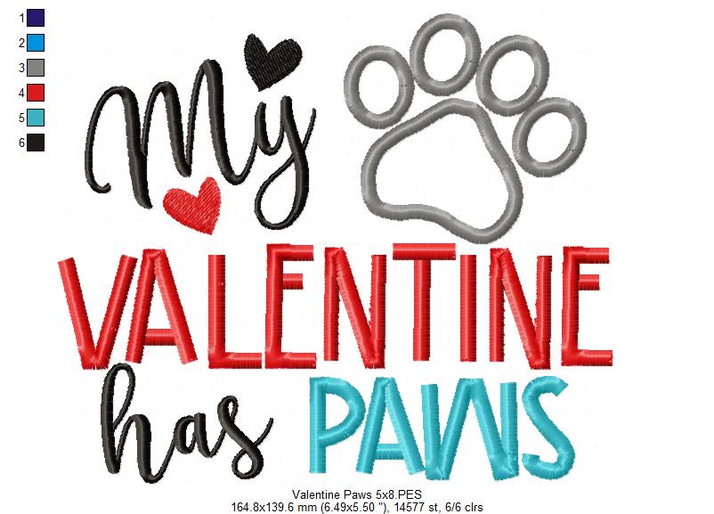 My Valentine Has Paws - Applique - Machine Embroidery Design