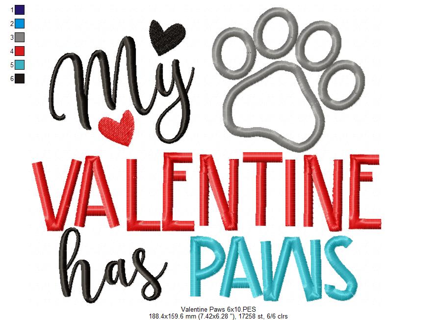 My Valentine Has Paws - Applique - Machine Embroidery Design