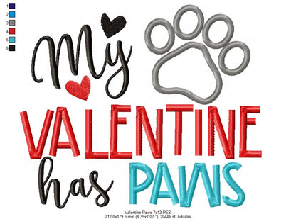 My Valentine Has Paws - Applique - Machine Embroidery Design