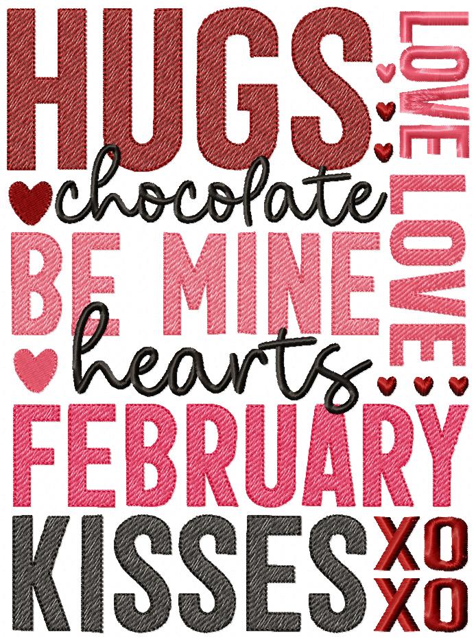 Valentine's Words - Fill Stitch - Machine Embroidery Design