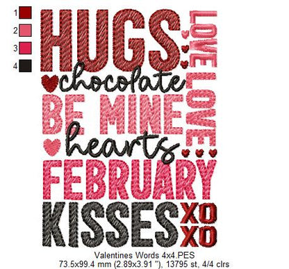 Valentine's Words - Fill Stitch - Machine Embroidery Design