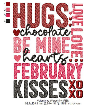 Valentine's Words - Fill Stitch - Machine Embroidery Design