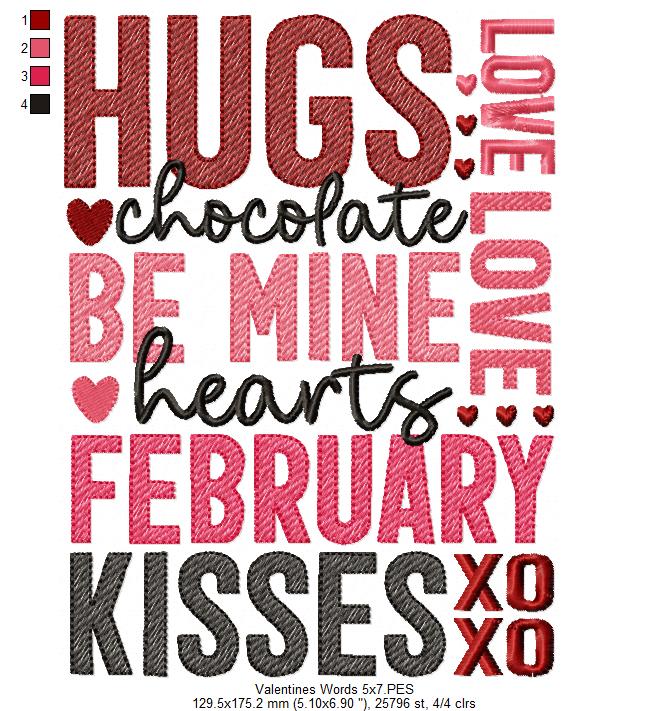 Valentine's Words - Fill Stitch - Machine Embroidery Design